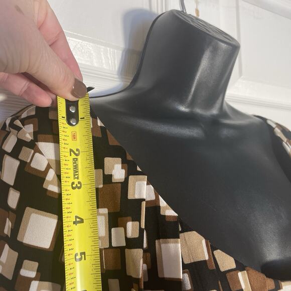 Vintage Y2K Danny Nicole Dress Women 12 Brown Geometric Pleated Back Tie Stretch - Picture 5 of 7